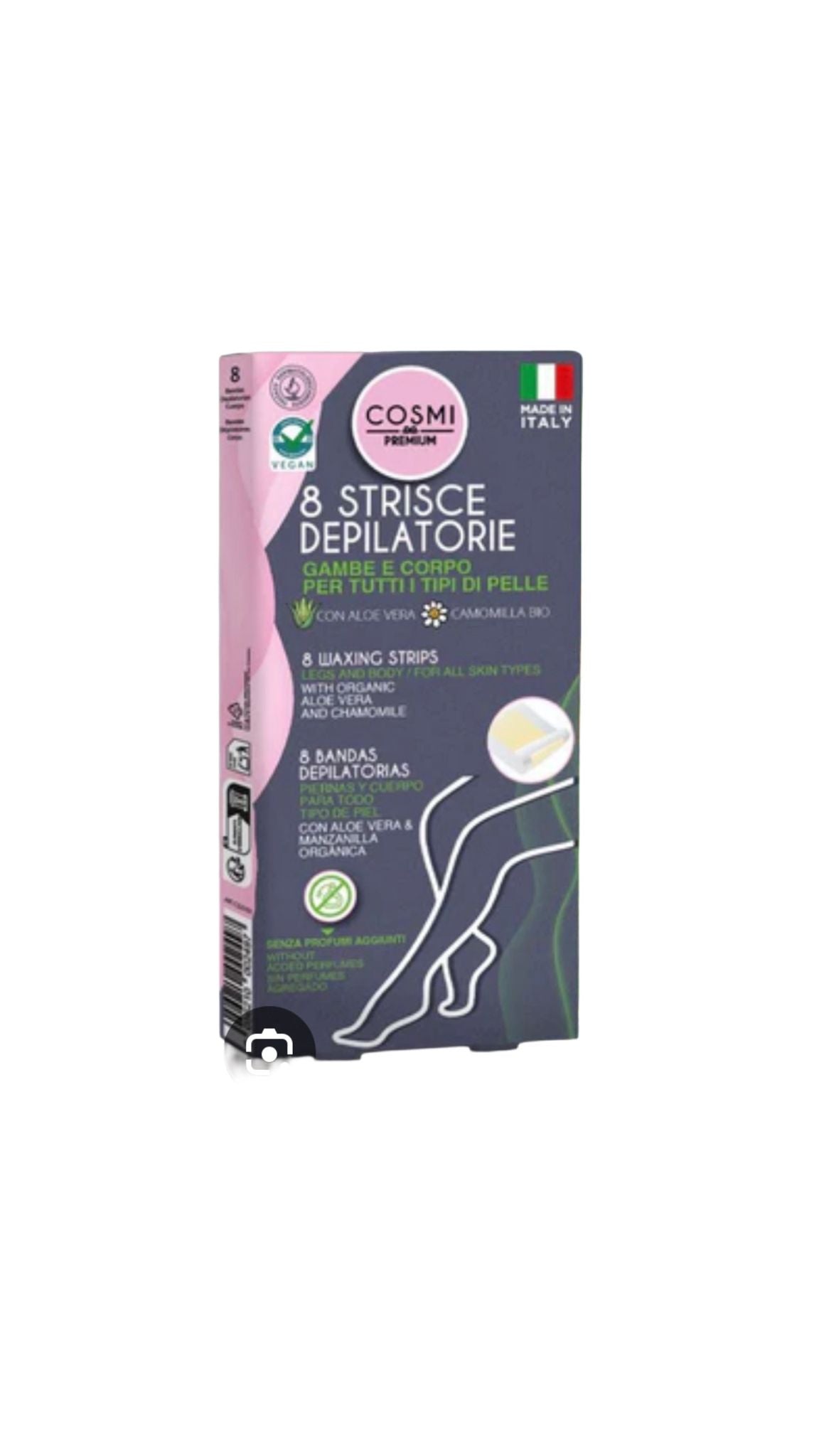 COSMI Strisce Depilatorie Gambe e Corpo 8pz con Aloe Vera e Camomilla Bio per Tutti i Tipi di Pelle